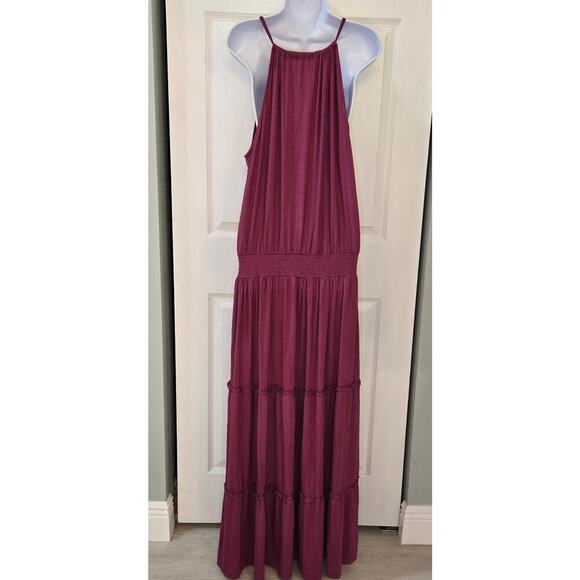 Threads for Thought Rainey Patch Tiered Pink Halter Maxi dress Springcore - Picture 2 of 8